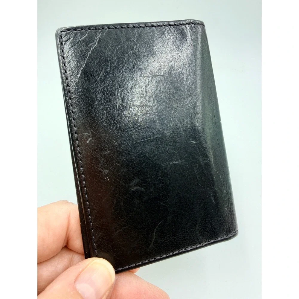 Coach Mens Black Leather Bifold Card Case Money Wallet Minimalist Slim Logo